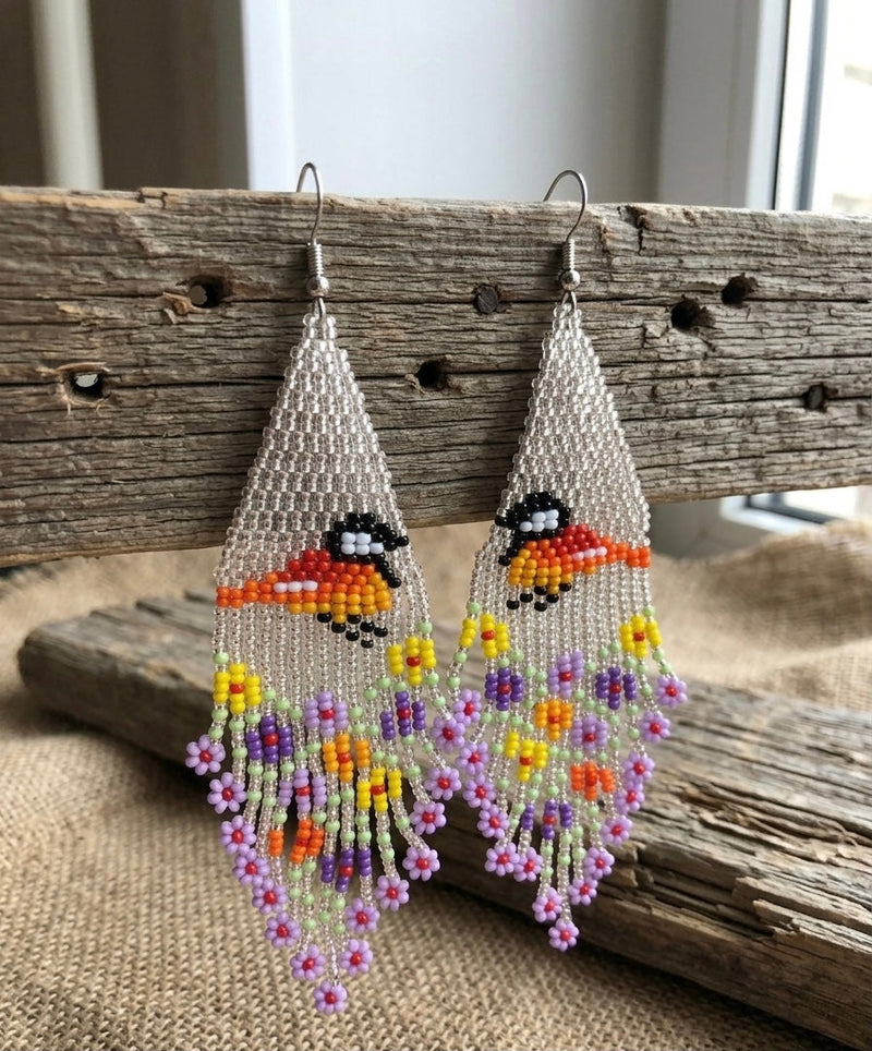 Bird Fringe Earrings (Silver)