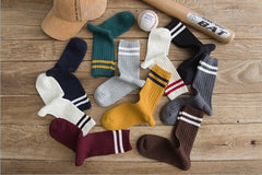 Ladies Middle School Style Piled Socks with Two Bars