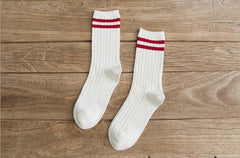 Ladies Middle School Style Piled Socks with Two Bars