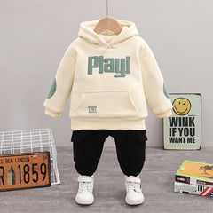 Boys' Thick Hooded Winter Outfit Set (Two Pieces)