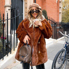 Long Fashionable Plush Fur Warm Loose Jacket Winter