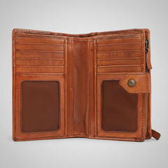 MET Women’s Leather Wallet. Bifold Organizer with Laser-Engraved Floral Details