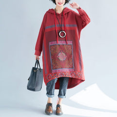 Gradient Color Printed Hooded Sweater Long Dress