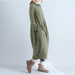 Long Sleeve Lantern Dress with Half High Neck Design