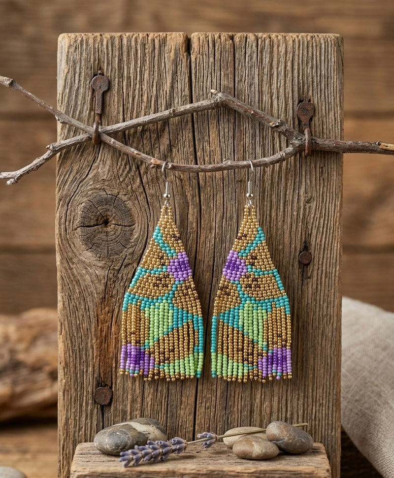 Flower Fringe Beaded Earrings (Gold)
