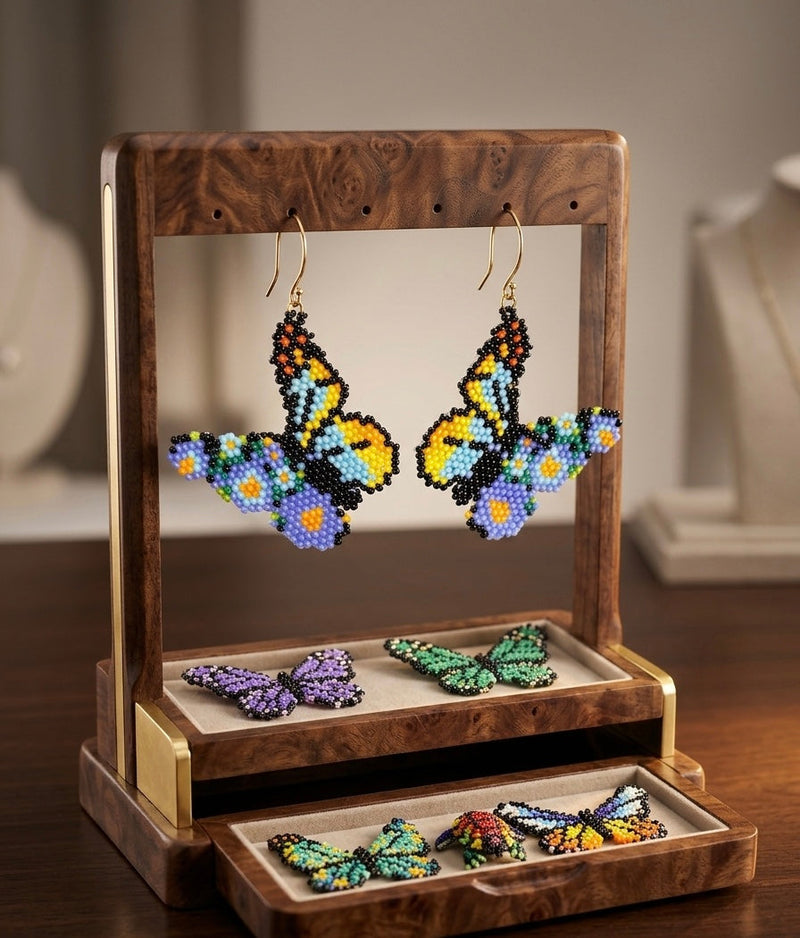 Light blue Dancing Butterfly Beaded Earrings