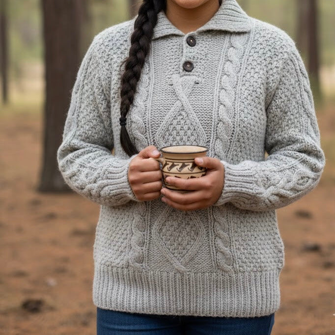 Grey Cayambe Alpaca Cable Knit Sweater