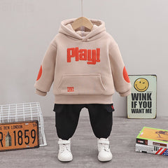 Boys' Thick Hooded Winter Outfit Set (Two Pieces)