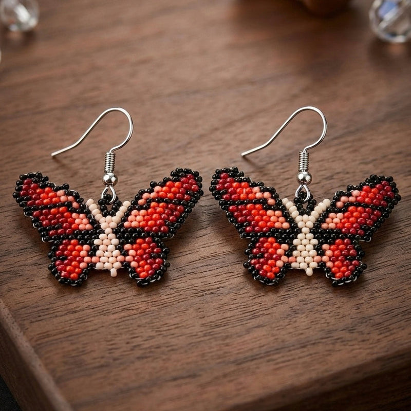 Black / beige Butterfly Beaded Earrings