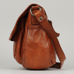 MET Leather Flap Crossbody Bag. Compact Messenger with Laser-Engraved Details