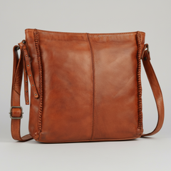 MET Premium Leather Crossbody Bag. Square Messenger with Woven Edge Details