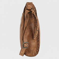 MET Premium Leather Crossbody Bag. Square Messenger with Woven Edge Details