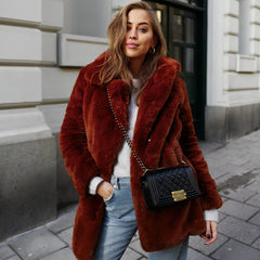 Long Fashionable Plush Fur Warm Loose Jacket Winter