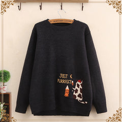 Cute Cat Print Sweater for Middle & High School Girls