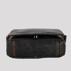 Greenwood Leather Mini-Messenger Bag. Wax Pull-Up Leather Flap Over Bag
