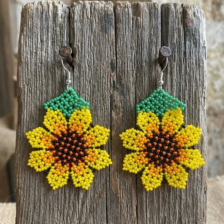 Sunflower Beaded Earrings (Yellow)
