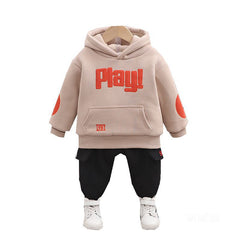 Boys' Thick Hooded Winter Outfit Set (Two Pieces)