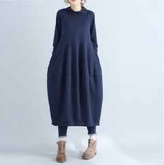 Long Sleeve Lantern Dress with Half High Neck Design