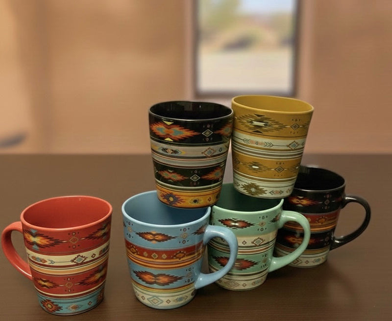 Southwestern-style ceramic 6 coffee mug set