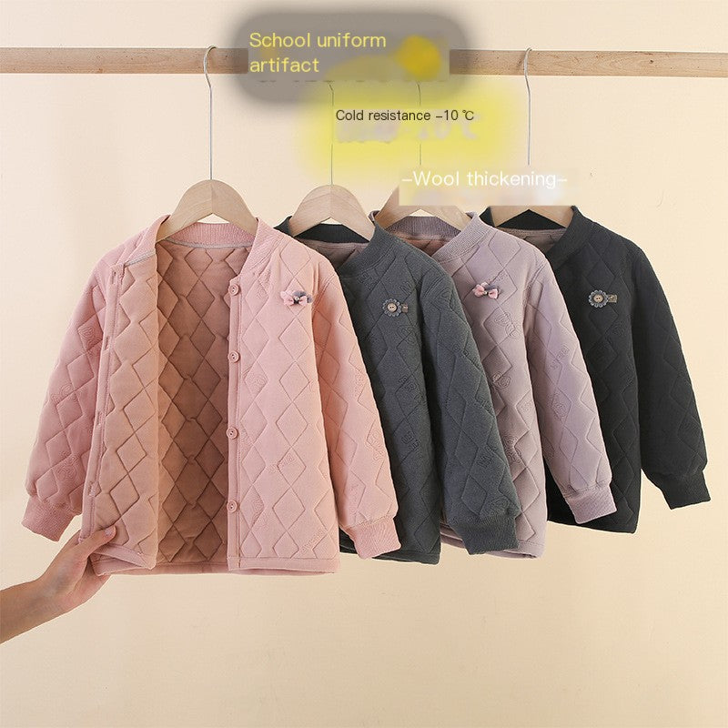 Kids' Thick Wool Thermal Winter Top for School Uniforms