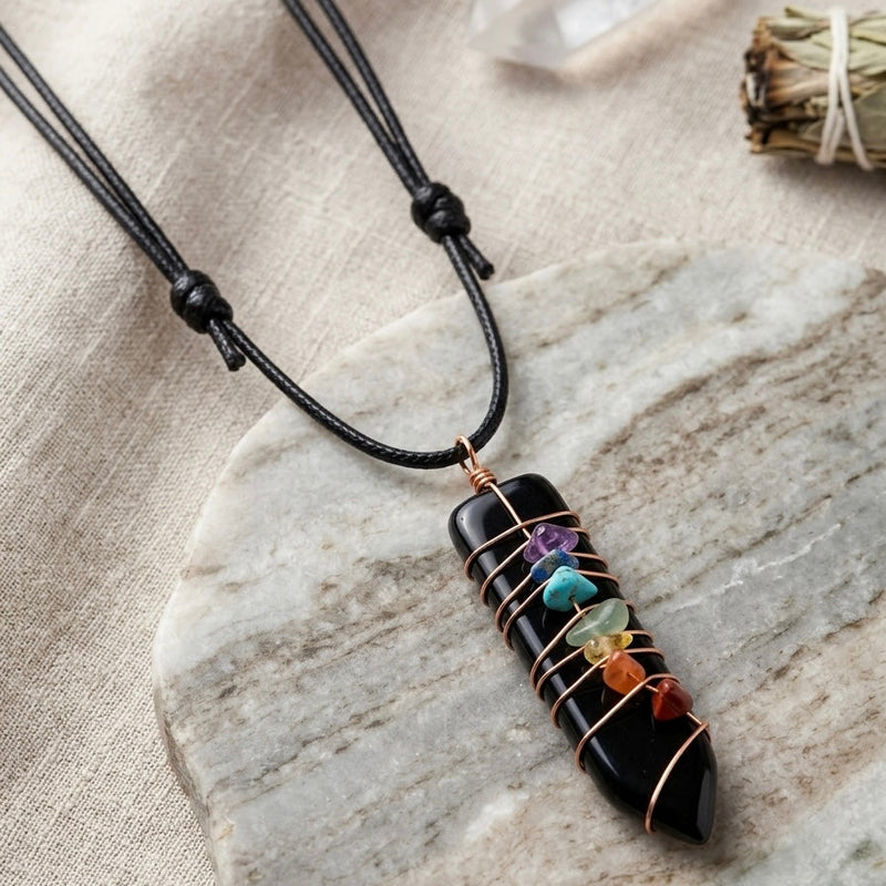 Natural Sword Chakra Unisex Black Pendant