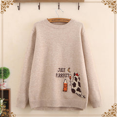 Cute Cat Print Sweater for Middle & High School Girls