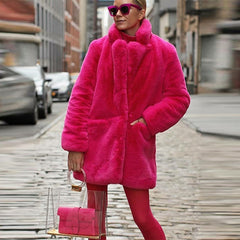 Long Fashionable Plush Fur Warm Loose Jacket Winter