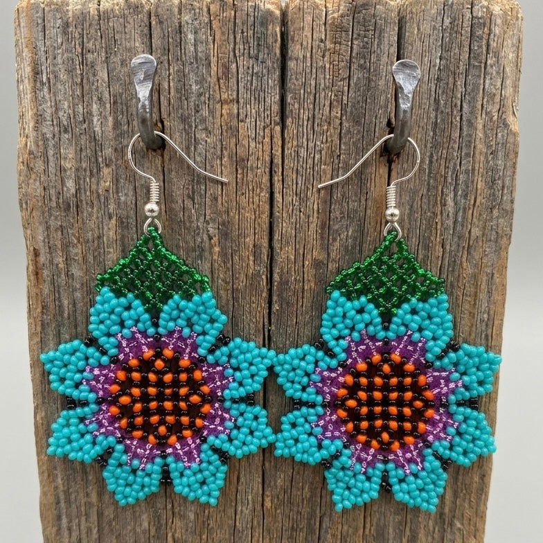 Sunflower Beaded Earrings (Turquoise)
