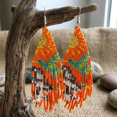 Orange Sky Dancer Beaded Earrings