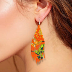 Orange Sky Dancer Beaded Earrings