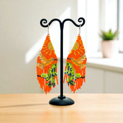 Orange Sky Dancer Beaded Earrings