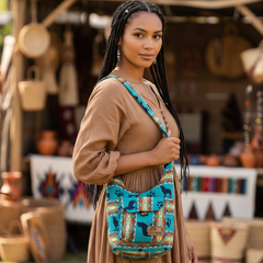 OLDTRIBES™ wolf Turquoise and Orange Black Crossbody Bag