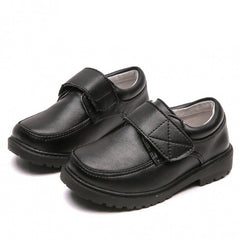 Boys Black Leather Velcro British School Shoes