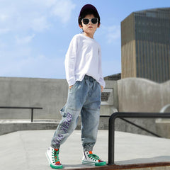 Loose Western Style Jeans for Boys in Primary School