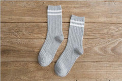 Ladies Middle School Style Piled Socks with Two Bars