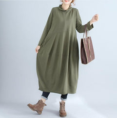 Long Sleeve Lantern Dress with Half High Neck Design
