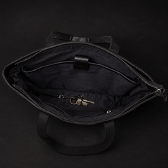 Classic Black Leather Tote Bag