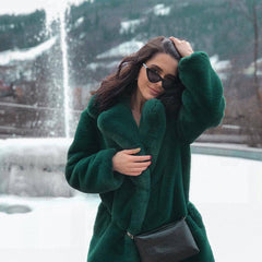 Long Fashionable Plush Fur Warm Loose Jacket Winter