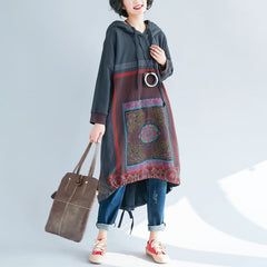 Gradient Color Printed Hooded Sweater Long Dress