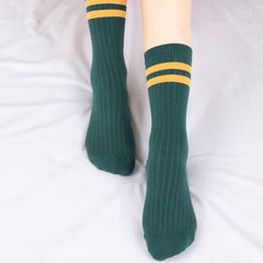 Ladies Middle School Style Piled Socks with Two Bars