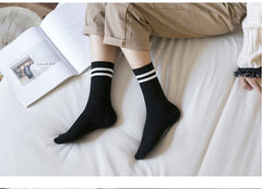 Ladies Middle School Style Piled Socks with Two Bars