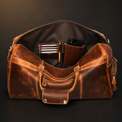 The Voyager Duffle - Cognac Full-Grain Distressed Leather Duffle Bag